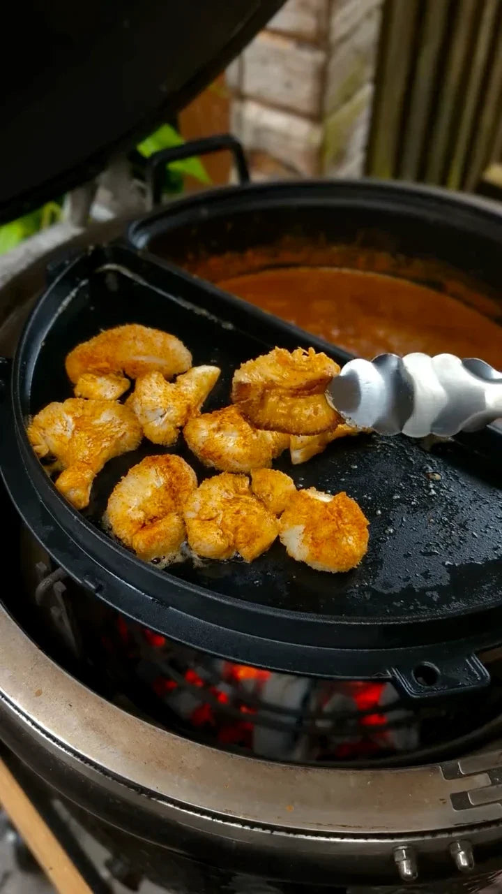 Spiced lion's mane rounds on the griddle