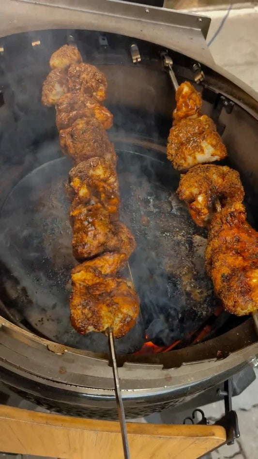 Lion's mane skewers over coals