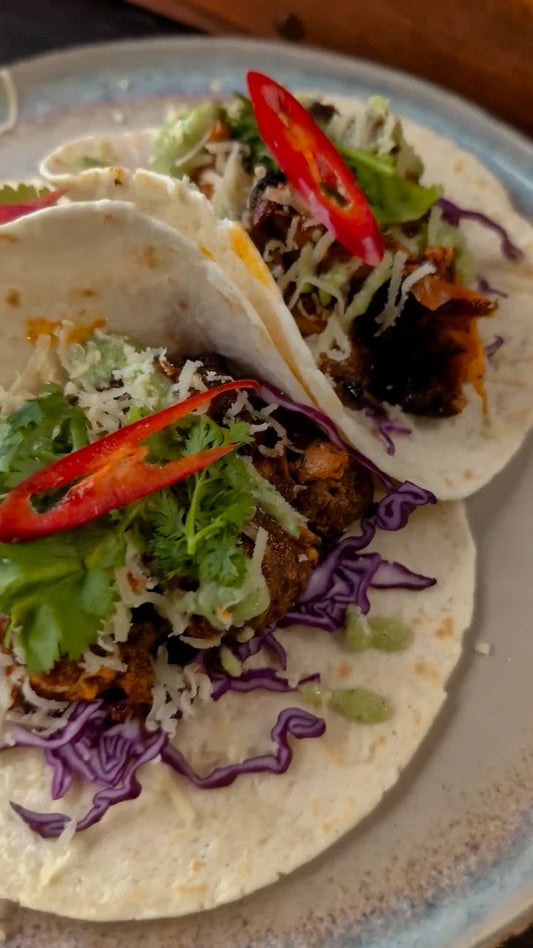 Pulled lion's mane tacos